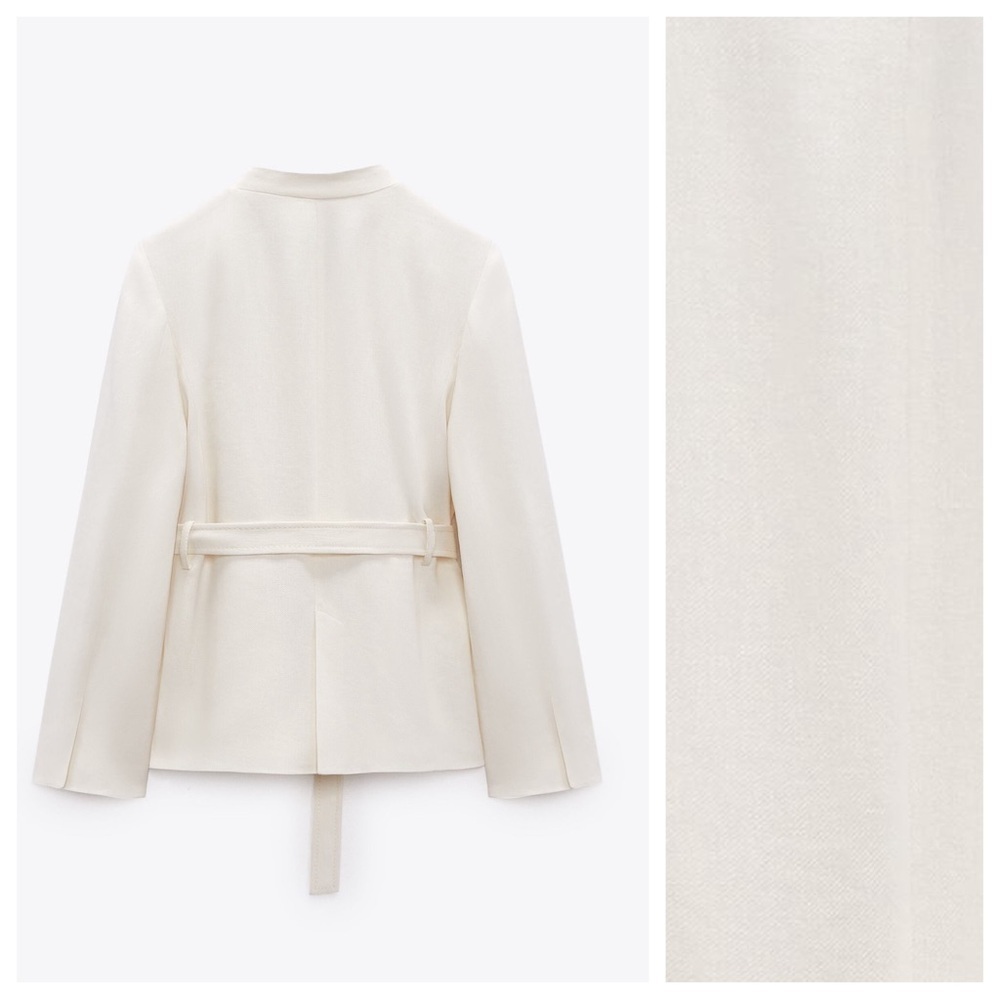 NWT. Zara Oyster White Linen Blend Blazer. Size S. - Picture 6 of 11